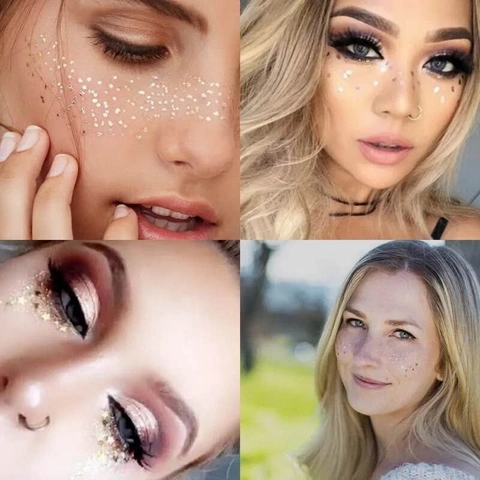 Face Art Tattoos Metallic Goud Zilver Strass Effect Waterdichte Tijdelijke Stickers Voor Festival Feest Maskerade Vrouwen
