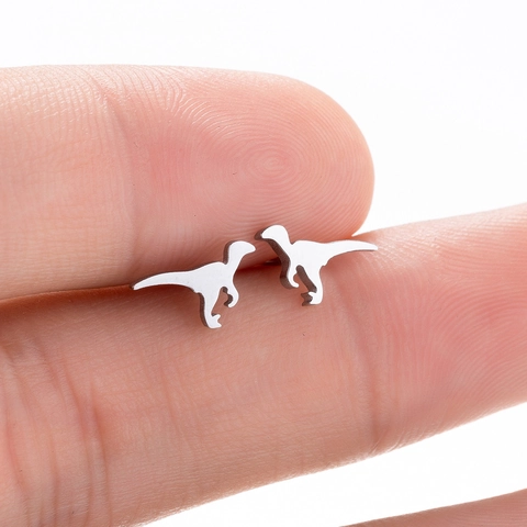 Dinosaur Stud Earrings Stainless Steel Cute Animal Velociraptor Silhouette Simple Fashion Minimalist Jewelry For Women