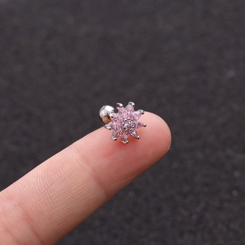 Sun Flower Stud Earrings With Zircon Stainless Steel Earring Post Micro Paved Copper Piercing Jewelry For Women