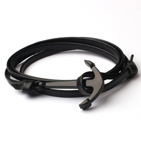 Bracciale Ancora Pelle Intrecciata Multi Giro Regolabile Gancio Nautico Braccialetto Per Uomo Unisex Accessorio