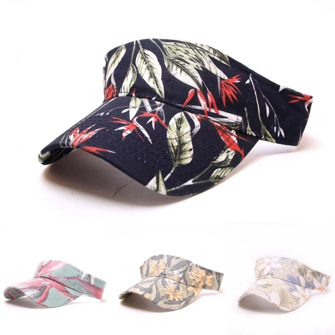 Zonneklep Dames Bloemenprint Katoen Polyester UV Bescherming Buitensport Zomer Lege Top Strand Cap Verstelbaar