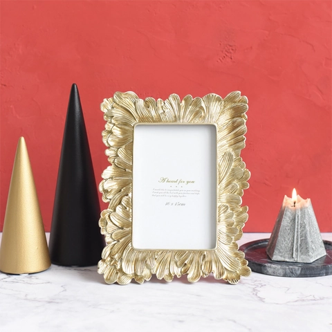 Cadre Photo Relief Doré Vintage Motif Feuille Ginkgo Plume Décoration Murale Table Luxe Moderne