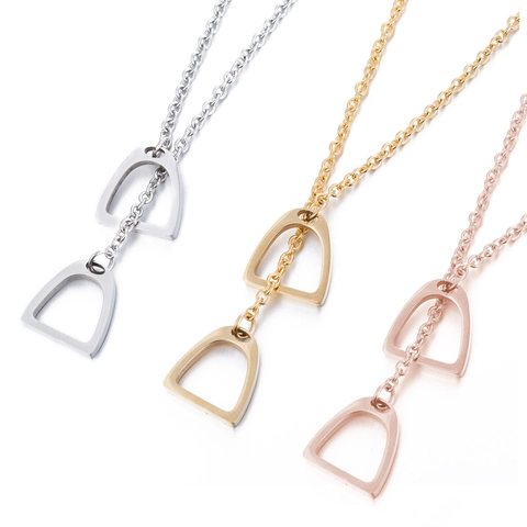 Minimalistische Damen Edelstahl Steigbügel Anhänger Halskette 18K Vergoldet U-Form Doppel Hufeisen Lariat Kette
