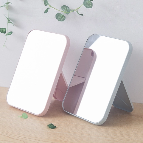 Foldable Desktop Makeup Mirror High Definition Portable Rectangular Adjustable Vanity Table Dressing Mirror Minimalist Plastic Frame