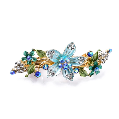 Fermaglio Per Capelli Con Fiori Vintage Lega Smalto Floreale Molletta Con Strass Luccicanti Cristallo Donne Copricapo Elegante Retrò