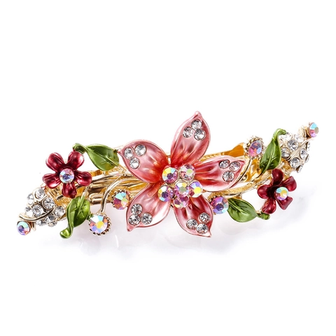 Fermaglio Per Capelli Con Fiori Vintage Lega Smalto Floreale Molletta Con Strass Luccicanti Cristallo Donne Copricapo Elegante Retrò