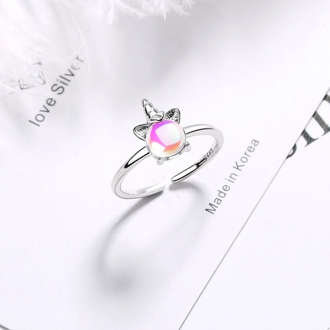 Einzigartiger Einhorn Ring Kupfer Mit Buntem Mondstein Verstellbares Design Schicker Modeschmuck Für Damen
