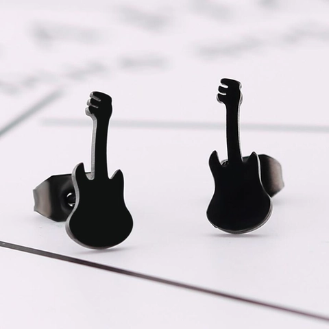 Guitar Stud Earrings Stainless Steel Music Instrument Silhouette Minimalist Punk Rock Fashion Jewelry For Women Men