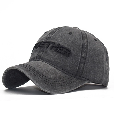 Washed Cotton Baseball Cap 3D Letter Embroidery Distressed Vintage Style Adjustable Sun Hat Unisex