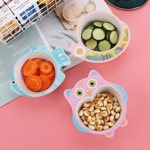 Cartoon Animal Shape Bamboo Fiber Bowl Eco Friendly Lightweight Toddler Feeding Dish For Kids Durable Non-Toxic Tableware