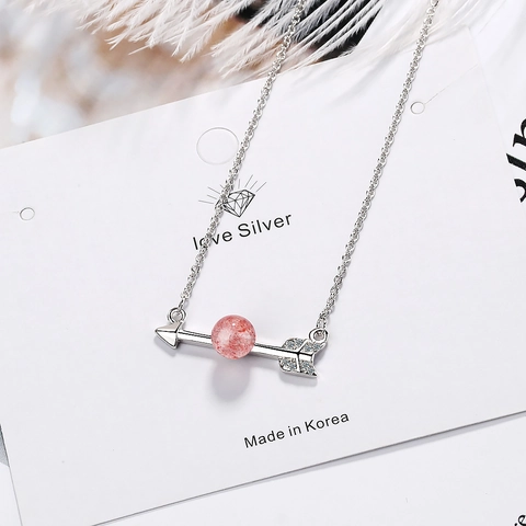 Collar Con Colgante De Corazón De Flecha De Cupido Cobre Cuarzo Fresa Piedra De Luna Circón Joyería Mujer