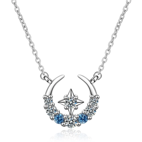 Ster Maan Waterdruppel Hanger Ketting Koper Zirkonia Elegante Minimalistische Sieraden Voor Dames