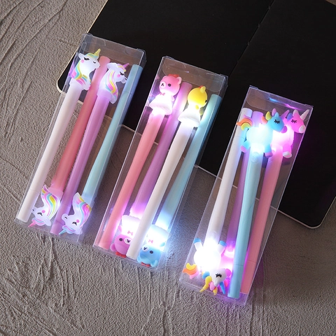 Cartoon Animal LED Glowing Gel Pens Plastic Cute Bear Unicorn For Students School Stationery Novelty