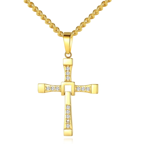 Collar Con Colgante De Cruz Para Hombre Acero Inoxidable Diamantes De Imitación Brillante Bisagra Estilo Película Joyería De Moda Hip Hop
