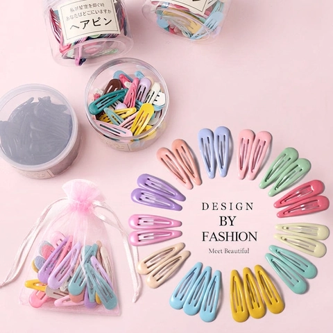 Snap Hair Clips Metal Teardrop Shape Candy Macaron Color Cute Ins Style Hairpins For Women Girls Sweet Hair Styling