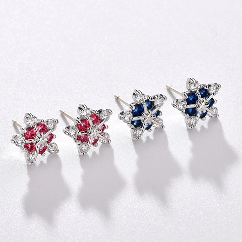 Sneeuwvlok Koperen Oorknopjes Met 925 Sterling Zilver Stift Zirconia Ingelegde Oorclip Sieraden Voor Vrouwen