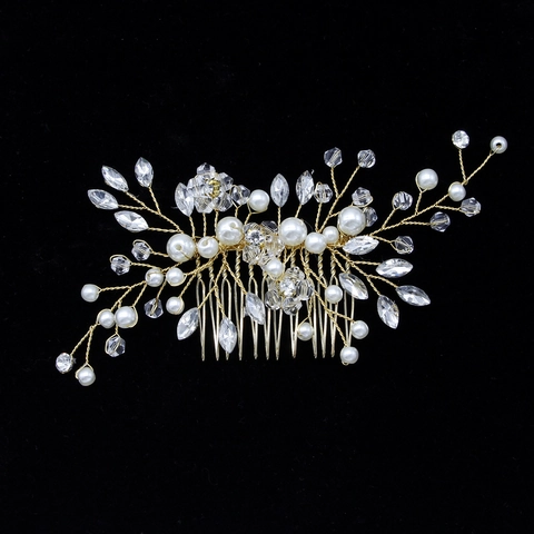 Bridal Hair Comb Elegant Faux Artificial Pearl And Crystal Alloy Wire Wedding Banquet Headpiece For Women