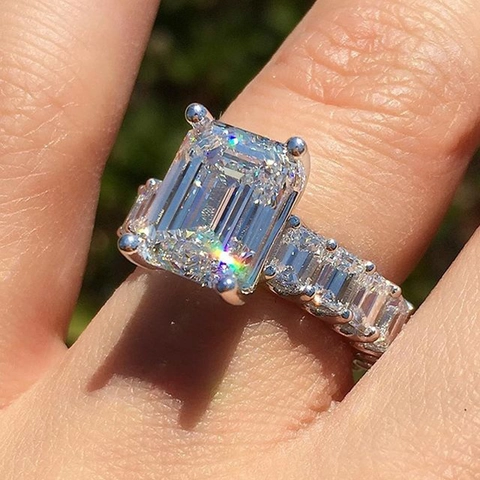 Smaragdschliff Zirkonia Ring Für Damen Eleganter Quadratischer Geometrischer Kupferschmuck Luxus Hochzeit Verlobung Fingerzubehör