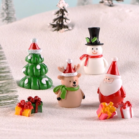 Miniature Christmas Ornaments Resin Santa Claus Snowman Reindeer Xmas Tree Figurines For DIY Fairy Garden Desktop Decor
