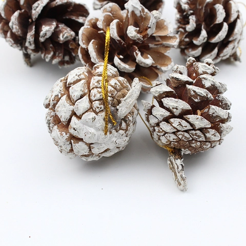 Adornos De Navidad De Piñas Naturales Con Bordes Pintados De Nieve Decoración Colgante Rústica
