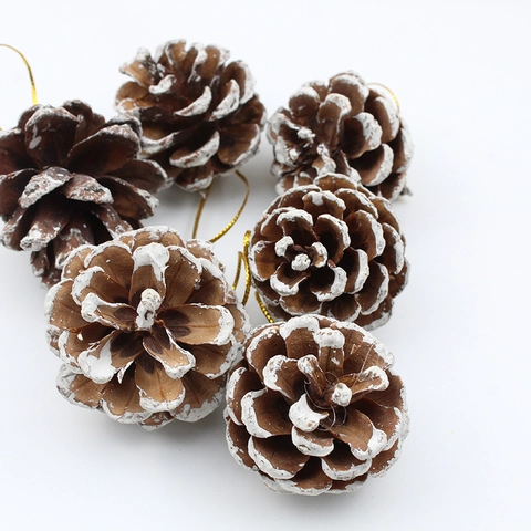 Adornos De Navidad De Piñas Naturales Con Bordes Pintados De Nieve Decoración Colgante Rústica