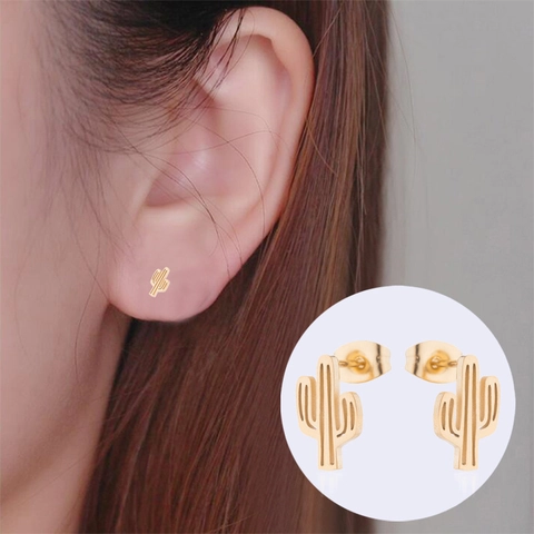 Pendientes De Cactus De Acero Inoxidable Diseño De Planta Hueca Joyería Minimalista Para Mujeres Accesorio