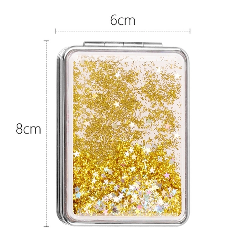 Portable Compact Makeup Mirror Quickstand Liquid Glitter Double Sided Folding Travel Vanity Mirror Girly Gift ABS Frame