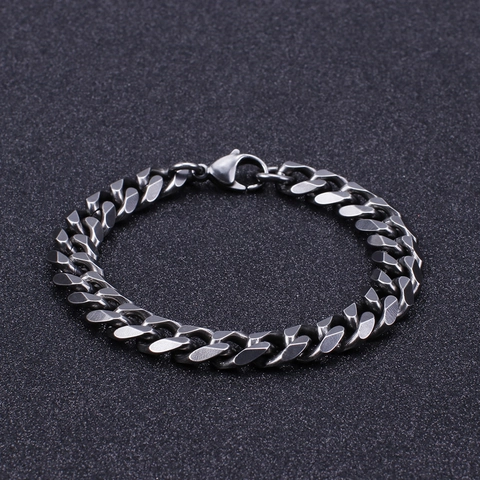 Men Curb Chain Bracelet Stainless Steel Cuban Link Heavy Industrial Punk Style Retro Jewelry With Lobster Clasp Gunmetal