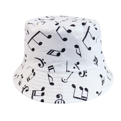 Music Notes Print Bucket Hat Reversible Cotton Sun Protection Foldable Fisherman Cap Fashion Outdoor