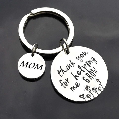 Porte-Clés En Acier Inoxydable Gravé Thank You For Helping Me Grow Double Pendentif Rond Cadeaux Pour Parents Maman Papa