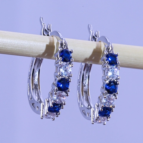 Orecchini A Cerchio Moda Rame Zirconia Cubica Colorata Pietre Alternate Gioielli Di Tendenza Per Donne Quotidiano