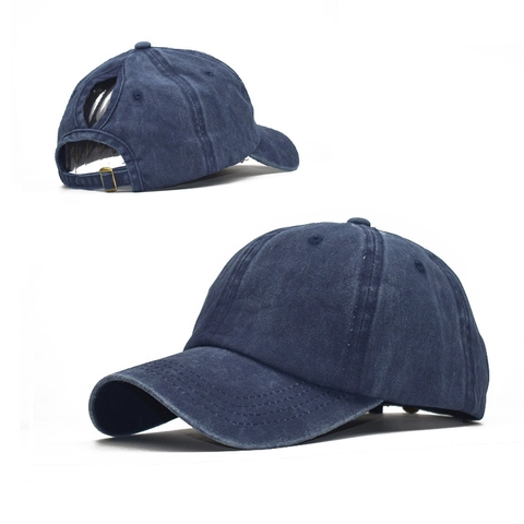 Casquette De Baseball Queue De Cheval En Coton Délavé Style Vintage Ouverture Chignon Boucle Métallique Réglable Chapeau Soleil Femme