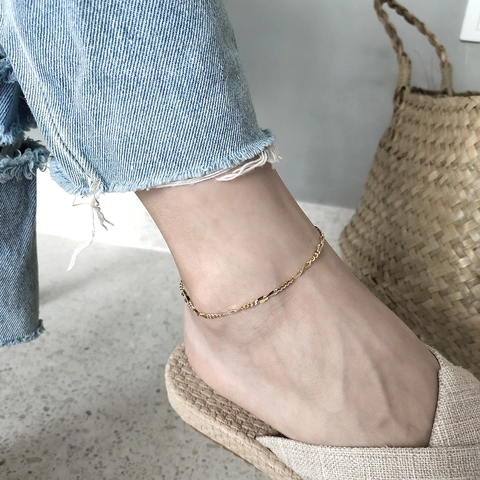 925 Sterling Silber Fußkettchen Für Damen Vergoldet Minimalistischer Anhänger Verstellbare Fußkette Sommer Schmuck