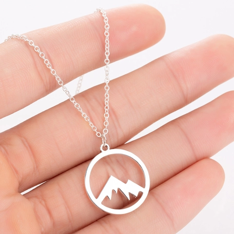 Collar Con Colgante Redondo De Montaña Hueca Acero Inoxidable Minimalista Valle Naturaleza Joyas Para Mujer