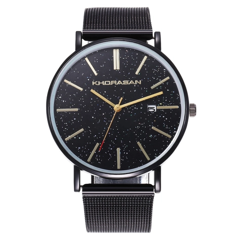 Men Quartz Watch Starry Sky Dial Milanese Mesh Strap Business Casual Wristwatch With Date Calendar Function