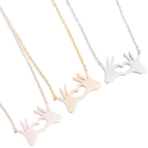 Edelstahl Halskette Hände Herz Geste Anhänger Poliert Minimalistischer Eleganter Modeschmuck Geschenk Für Damen