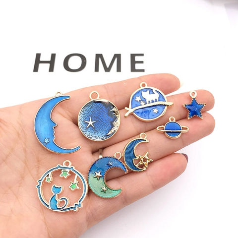 Alloy Enamel Charms For DIY Jewelry Making Moon Star Planet Cat Shapes Colorful Pendants For Bracelets Necklaces Kawaii