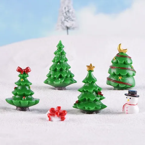 Statuette Miniatura Albero Di Natale Resina Pupazzo Di Neve Scatola Regalo Decorazione Micro Paesaggio Scrivania Giardino Delle Fate