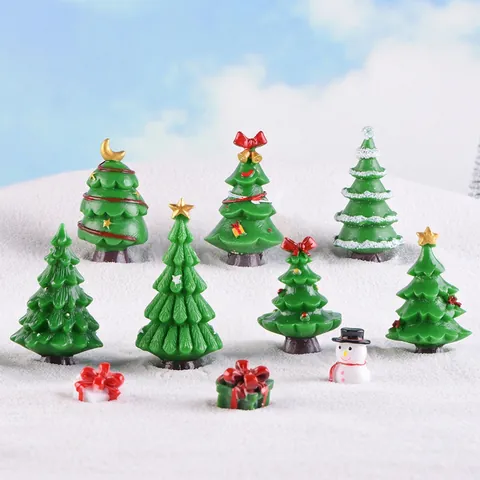 Statuette Miniatura Albero Di Natale Resina Pupazzo Di Neve Scatola Regalo Decorazione Micro Paesaggio Scrivania Giardino Delle Fate