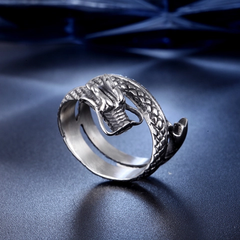 Dragon Ring Stainless Steel Punk Gothic Vintage Silver Color Wrap Around Masculine Jewelry