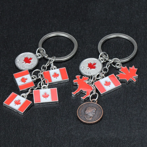 Kanada Souvenir Metall Schlüsselanhänger Zinklegierung Ahornblatt Flagge Elch Anhänger Schlüsselring Reise Gedenkgeschenk