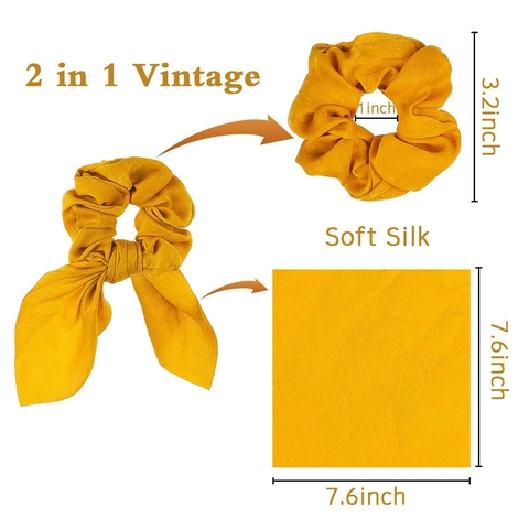 Vintage Solid Color Satin Bow Streamer Hair Scrunchie For Women Girls Elegant Rabbit Ear Hair Tie Fashion Hair Accessories