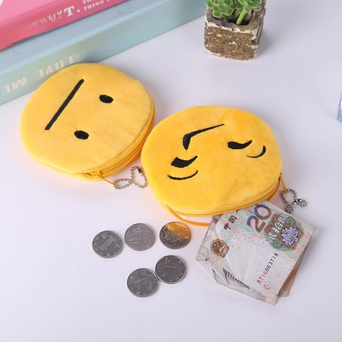 Monedero Redondo De Peluche Cara Sonriente Mini Billetera Bolsa Con Cadena De Bolas Llavero Lindo Kawaii