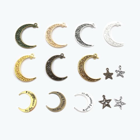 Legierung Mond Stern Anhänger Vintage Hohl Filigran Graviert To The Moon And Back Für DIY Schmuckherstellung Halsketten