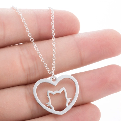 Stainless Steel Necklace Hollow Heart Cat Silhouette Pendant Fashion Jewelry For Women Simple Elegant Minimalist Animal Style