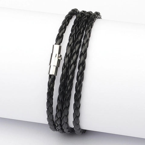 Braided Leather Wrap Bracelet For Men And Women Multi Layer Alloy Magnetic Clasp Handmade Fashion Casual Jewelry Gift