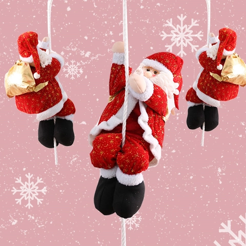 Babbo Natale Rampicante Decorazione Sospesa Peluche Velluto Paillettes Dorate Corda Bambola Albero Di Natale Finestra Casa Decorazione Festiva Novità