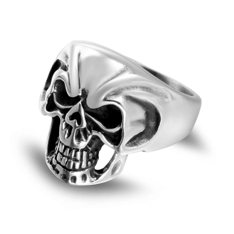 Retro Skull Head Ring Stainless Steel Punk Gothic Style For Men Halloween Party Vintage Jewelry