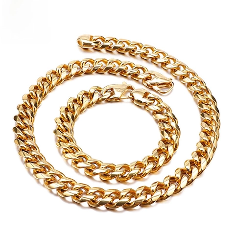 Collana E Bracciale A Catena Cubana In Acciaio Inossidabile Uomo Hip Hop Streetwear Gioielli Punk Curb Link Galvanizzati