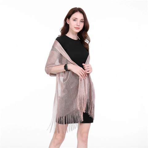 Eleganter Damen Schimmernder Metallic Schal Mit Quasten Abendparty Leichter Polyester Fransen Umhang